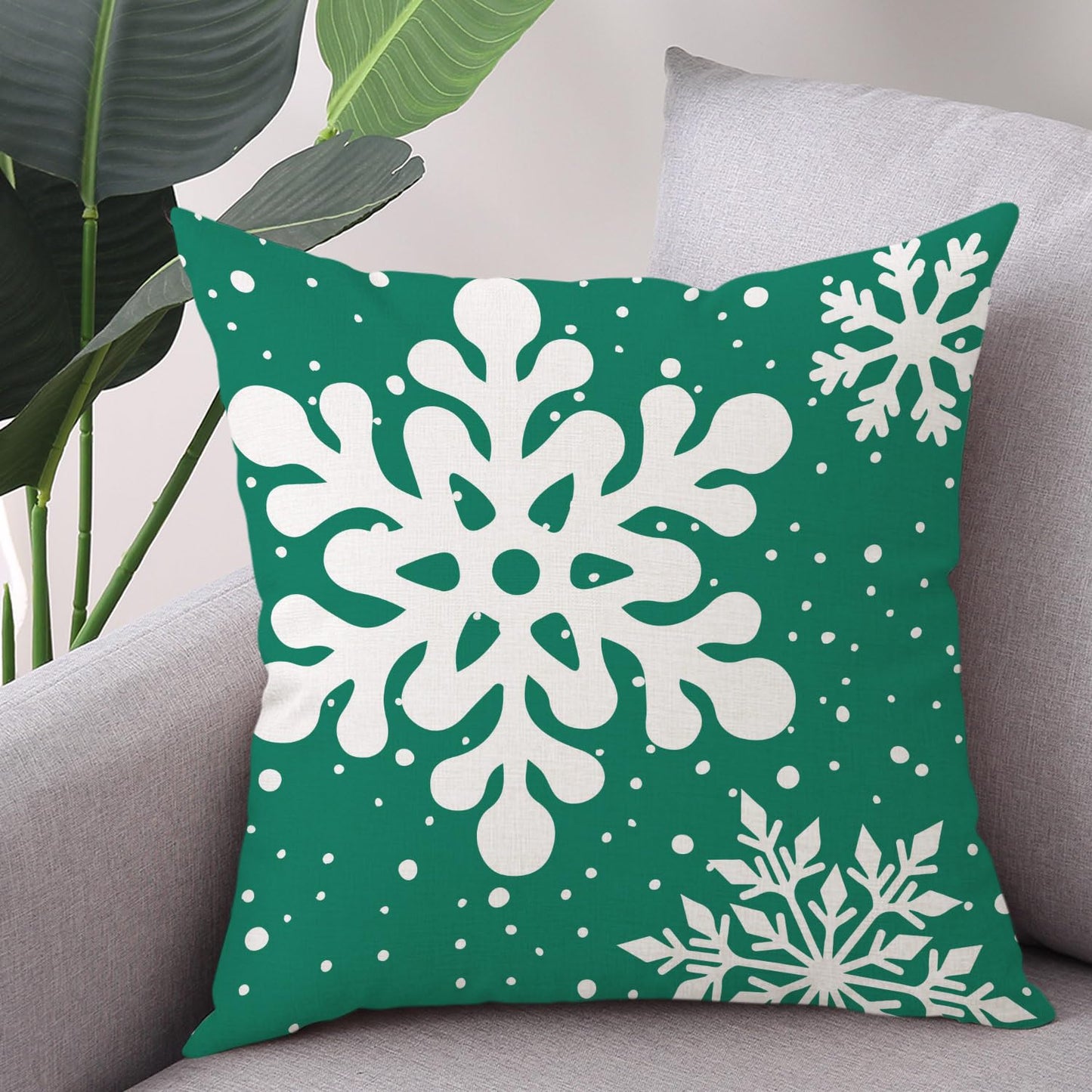 Gujiahone Green Christmas Pillow Covers 18x18 Inch Set of 2 Snowflakes Linen Square Winter Holiday Decoration Cushion Case for Sofa Couch Bed Living Room (Green)