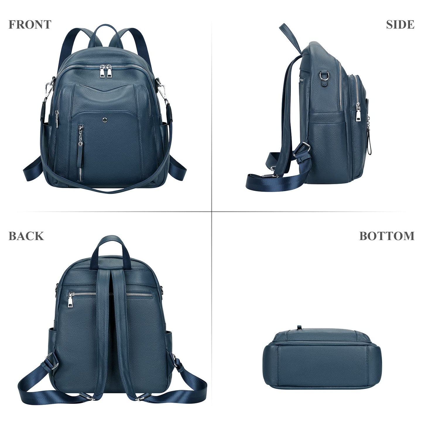 ALTOSY Fashion Genuine Leather Backpack Purse for Women Shoulder Bag Casual Daypack Medium(S9 Indigo Blue)