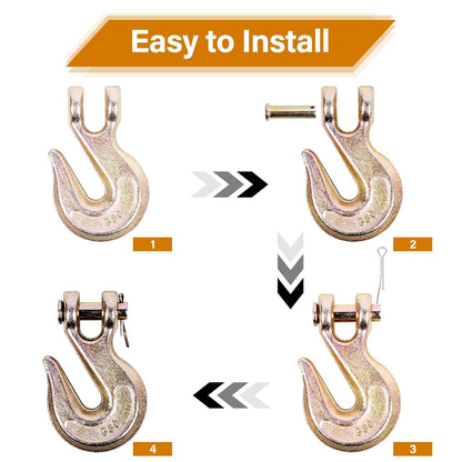 Lechansen 1/4" G80 Grab Hook, 10 Pack 1/4" Grade 80 Clevis Grab Hook Heavy Duty, G80 Tow Hook 1/4inch Chain Hook for Transport Chain, Trailer Safety Chain, Load Binder, 3,300 Lbs Working Load Limit