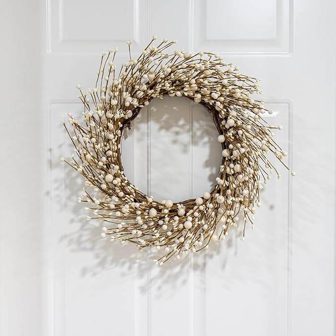 Artificial Winter Wreaths for Front Door 20 Inches White Wreath Rustic White Berry Twig Wreath for Indoors Porch Windows Wall Outdoor Christmas Celebration