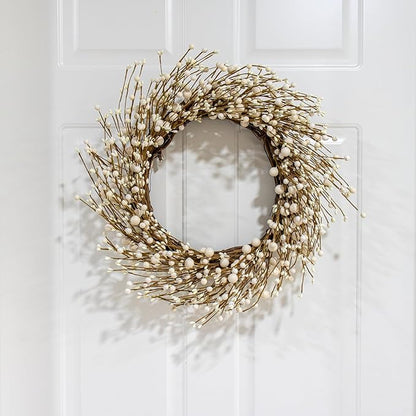 Artificial Winter Wreaths for Front Door 20 Inches White Wreath Rustic White Berry Twig Wreath for Indoors Porch Windows Wall Outdoor Christmas Celebration