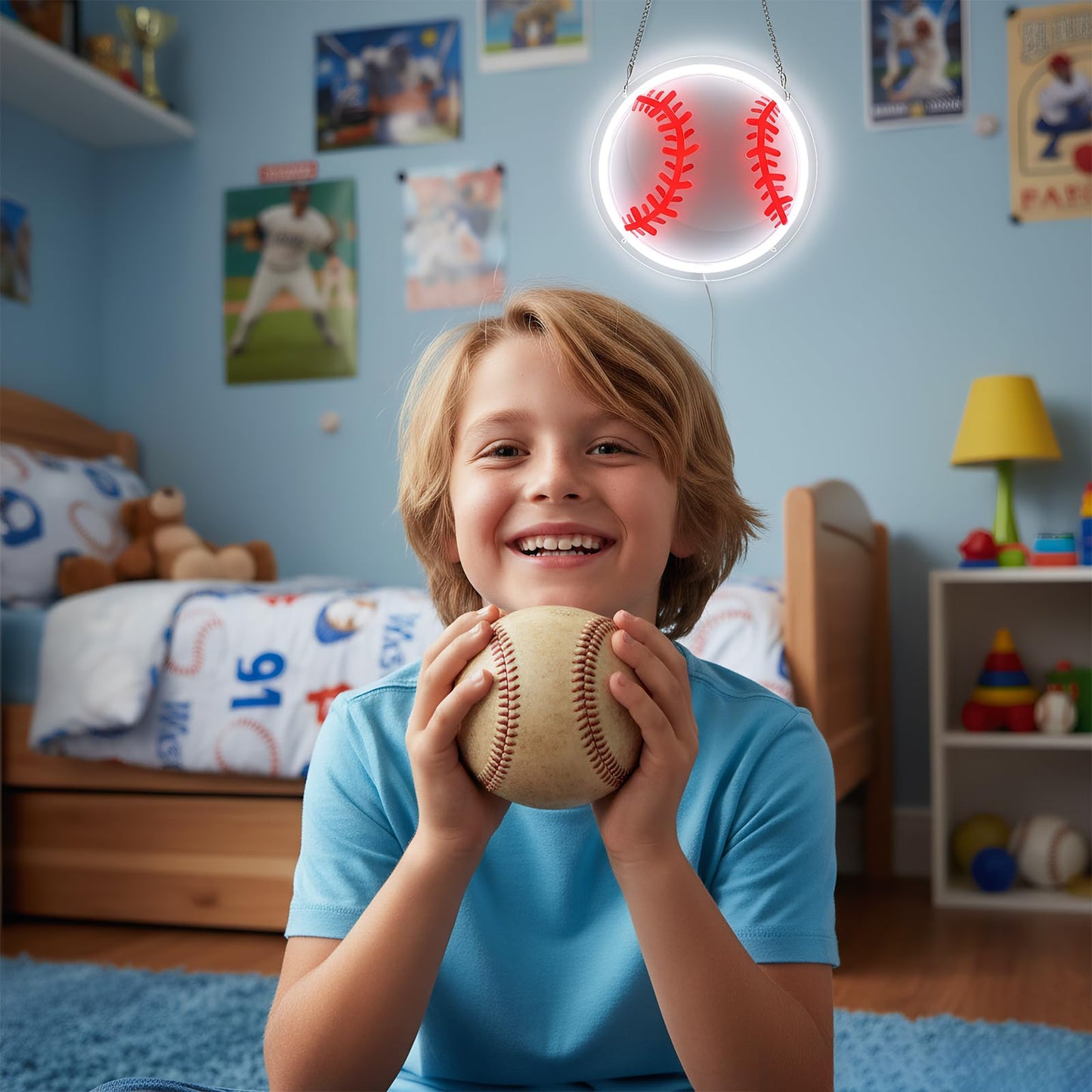 Baseball Gifts for Boys 8-12, Baseball Neon Sign for Wall Decor, Dimmable LED Light with Printed Design for Bedroom Sports Room Decor, 9 x 9 Inches