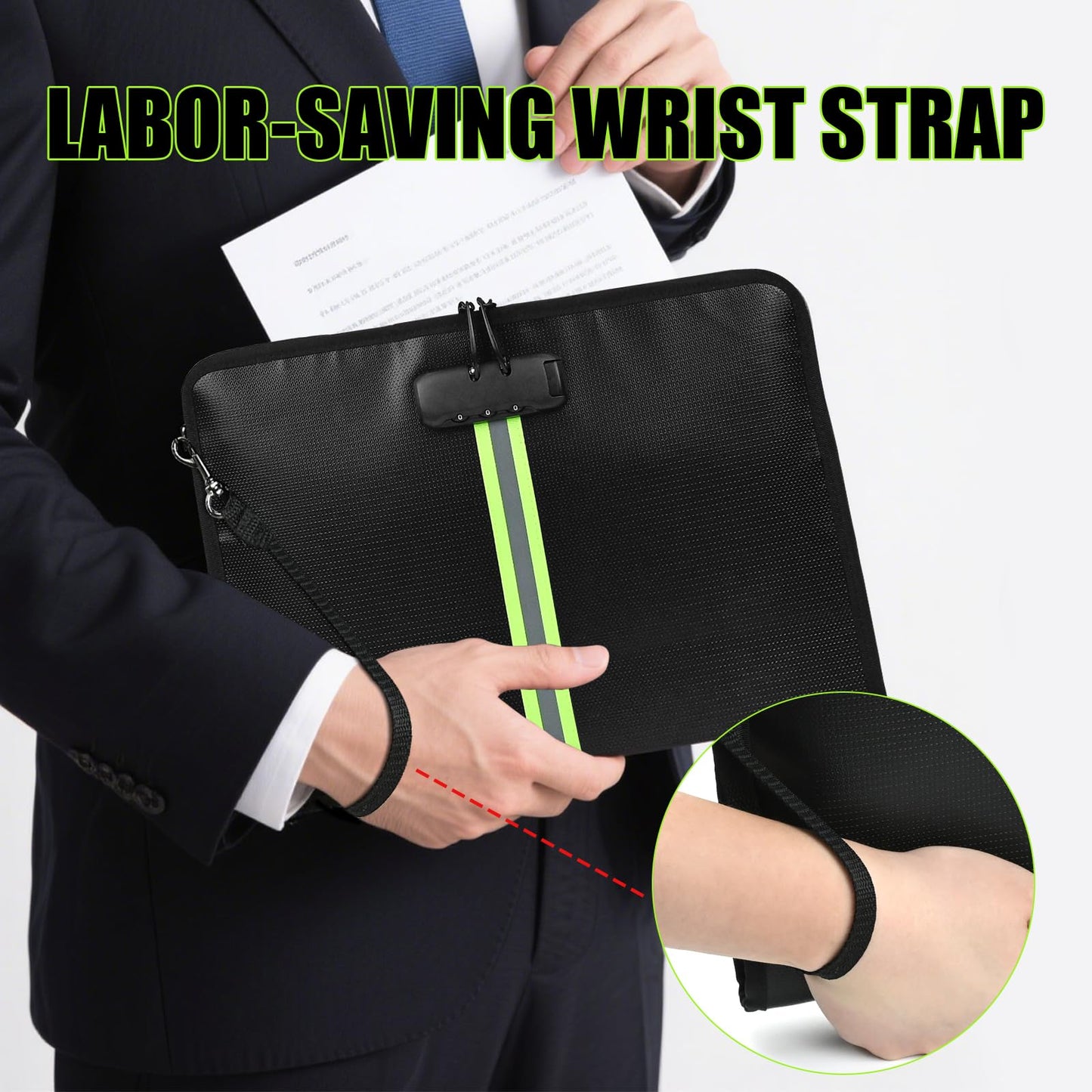 5200℉ Fireproof Waterproof Document Bag (34x24x2.8cm), Safe Fireproof Money Bag with Digital Combination Lock for Documents,Passports,Cash,Valuables