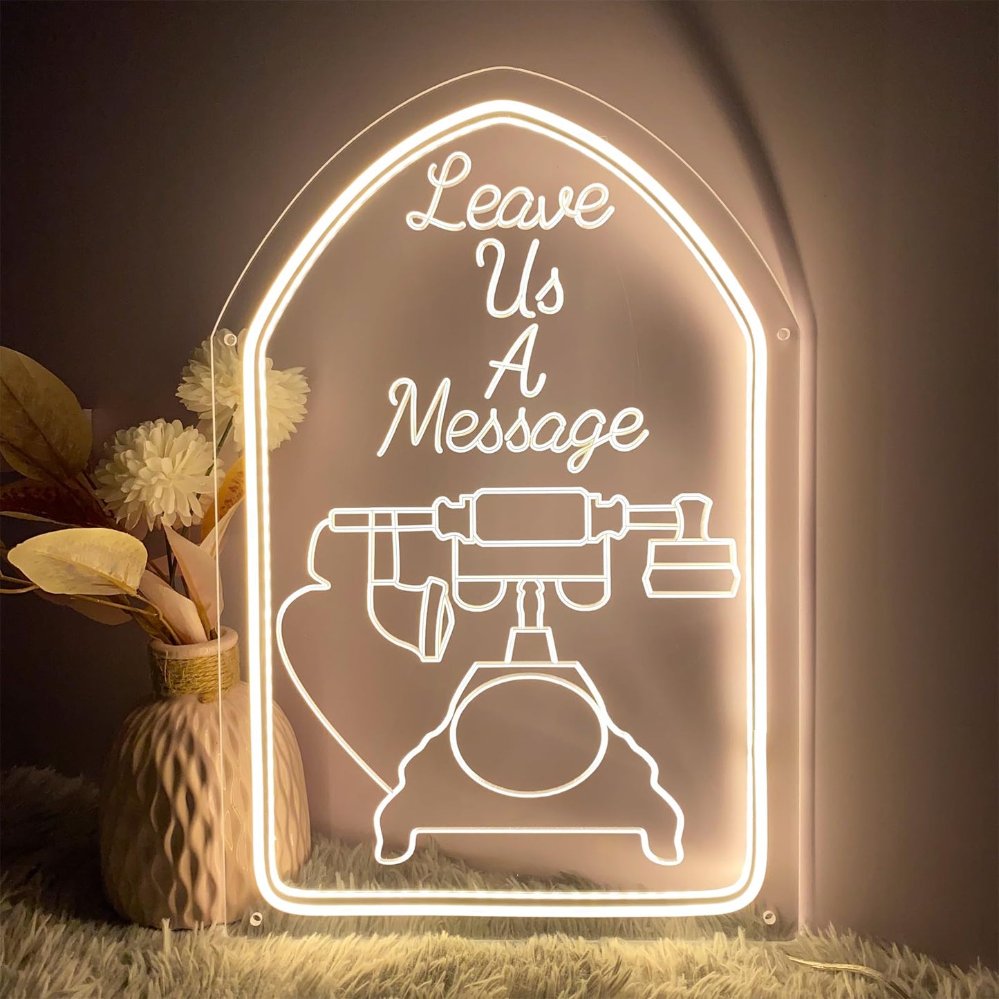 Leave a Message Neon Sign Wall Decor 3D Art Carving Design USB Powered Personalized Neon Light Sign Beauty Salon Spa Hotel Storefront Business Lash Hair Shop Wedding Neon Signs Warm White 11.8 IN
