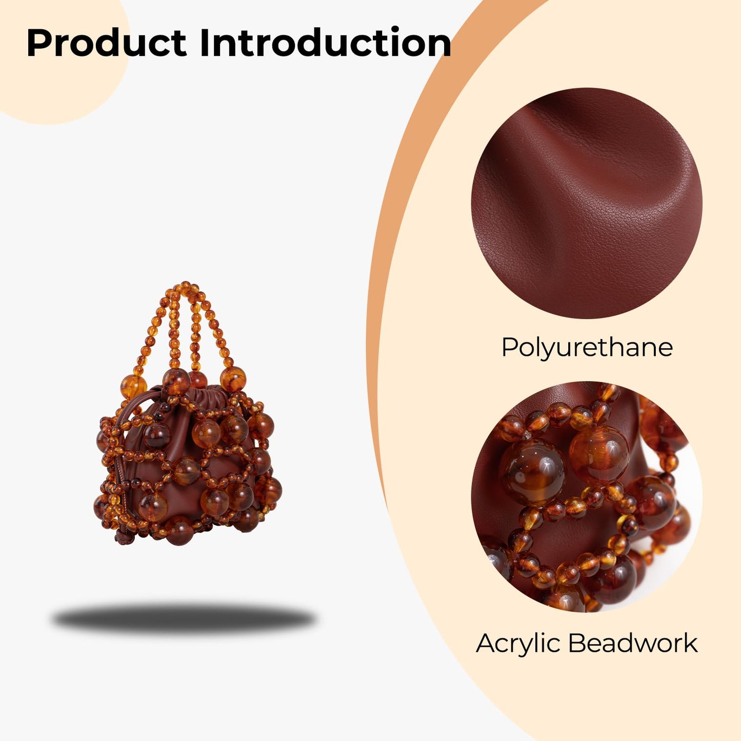 frrbuu Women's brown leather shoulder bag with amber bead decoration, Bohemian women's crossbody bag, cute little handbag (brown)