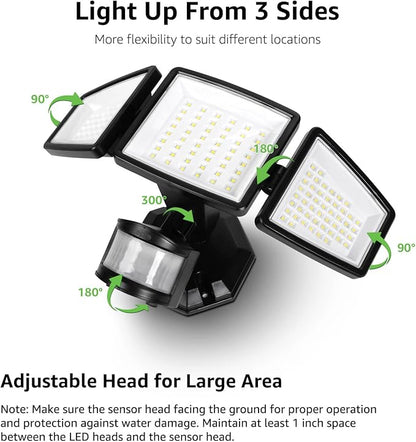 Lepro LED Security Lights, Outdoor Motion Sensor Light, Flood Lights with 3 Adjustable Heads, 270° Wide Lighting Angle, 27W 3200LM Super Bright, IP65 Waterproof for Yard Porch Garage, Black