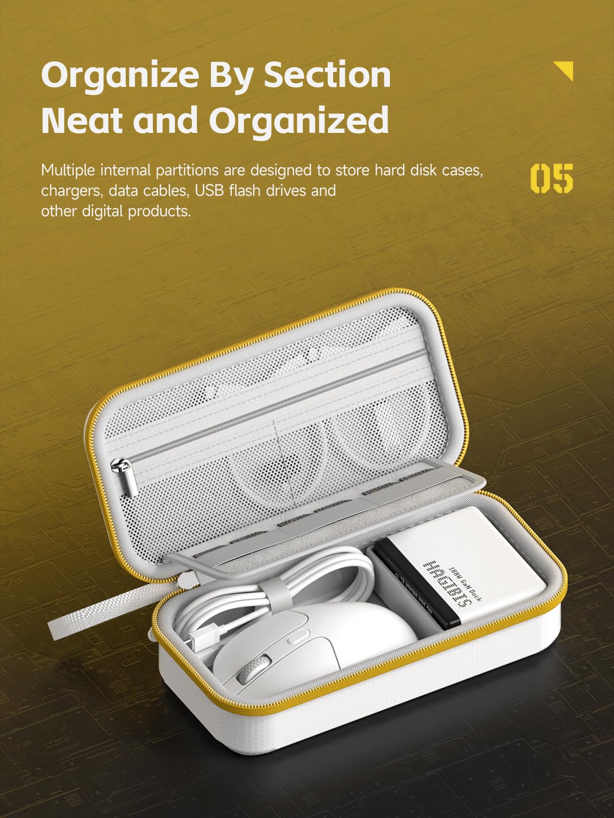 Hagibis Electronic Organizer Traveling Case Bag EVA Hardshell PU Portable Carrying Pouch for Mouse, Charger, Cables, Power Bank, SD Cards, USB Flash Disks, Accessories (White)