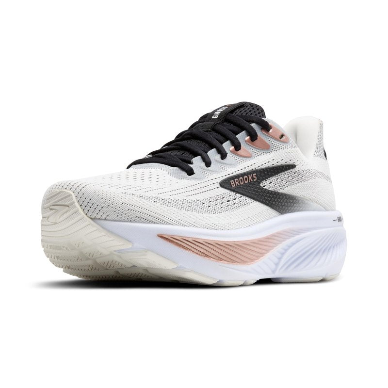 Brooks Women’s Ghost 17 Neutral Running Shoe - White/Black/Rose Gold - 6.5 Medium