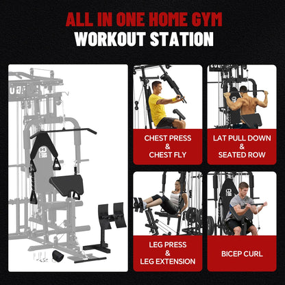 FAGUS H All in One Home Gym System Workout Station, Multi-Function Smithe Machine Power Cage with Cable Crossover, Tripe-Sided Independent Load Posts, Functional Trainer for Full Body Training, Black