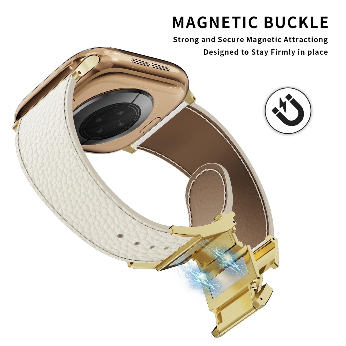 Leather Magnetic Watch Band Compatible with Apple Watch Ultra 49mm 46mm 45mm 44mm 42mm 41mm 40mm 38mm, Designer Replacement Strap for Women Men iWatch Series 9/8/7/6/5/4/3/2/1/SE/Ultra 2