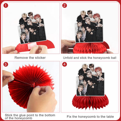 Kpop Theme Party Supplies, 7Pcs 5 Star Party Table Centerpieces, Cake Toppers, Photo Booth Props, for K-Pop Idol Stray Kids Birthday Decorations for Fans Merch
