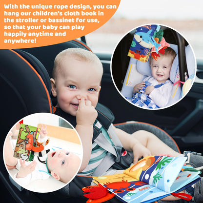 YOGINGO 2PCS Baby Books - Montessori Toys Cute Animal Theme Baby Cloth Books 6 to 12 Months, Soft Stuffed High Contrast Crinkle Infant Sensory Toys, Boys&Girls Kids Early Learning Gifts