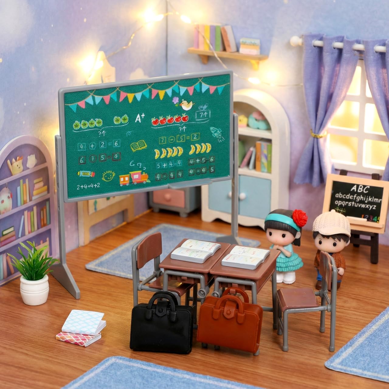 TOYANDONA 13pcs Miniature School Supplies - Doll School Supplies Mini Dollhouse Accessories Include Desk Chair Set Doll Schoolbag Blackboard Book for Miniature Classroom Furniture