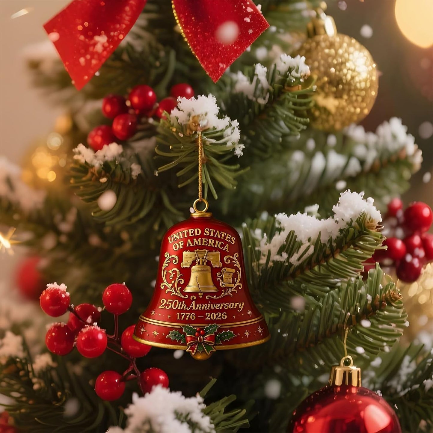 2pc 250th Anniversary USA Bell Ornament for 4th of July Decorations, 2D Acrylic 250 Anniversary Merchandise, America 250th Birthday Gifts, 250th Patriotic Decorations for Holiday Ornament Gift Bulk