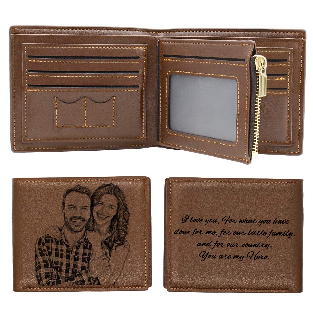Amlion Custom Engraved Wallets Personalized Photo Leather Wallet Men,Husband,Dad,Son,Personalized Gifts (Style 1)