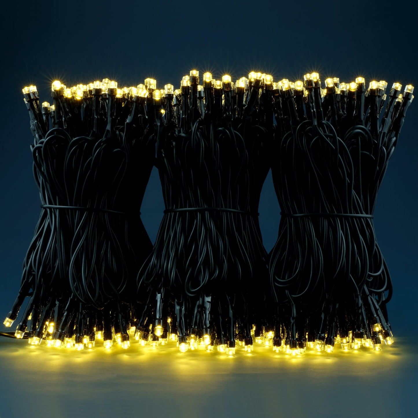 YULETIME 100 ft 300 Count Warm White LED String Lights with 8 Models Adapter, Black Wire Wide Angle 5mm Christmas Lights (Warm White - Black Wire)
