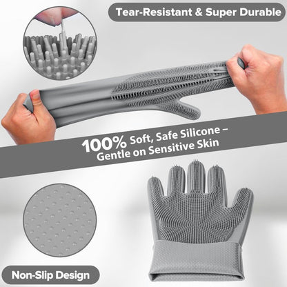 Augwind 6PCS Grooming & Bath Supplies for Dogs, Cats and Horses | Dog Washing Gloves | Dog Bath Brush | Dog Shower Brush | Pet Grooming Gloves | Dog Grooming kit | Pet Supplies (Grey)