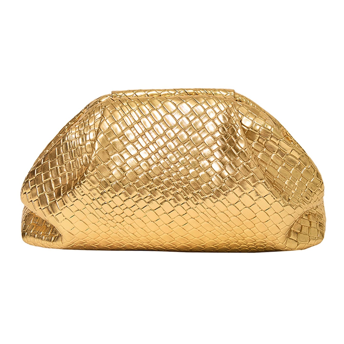 MXCMXC Women’s Woven Evening Bag Clutch Purse, Elegant Dumpling Handbag PU Leather Ruched Bag for Party Cocktail Wedding (Gold)