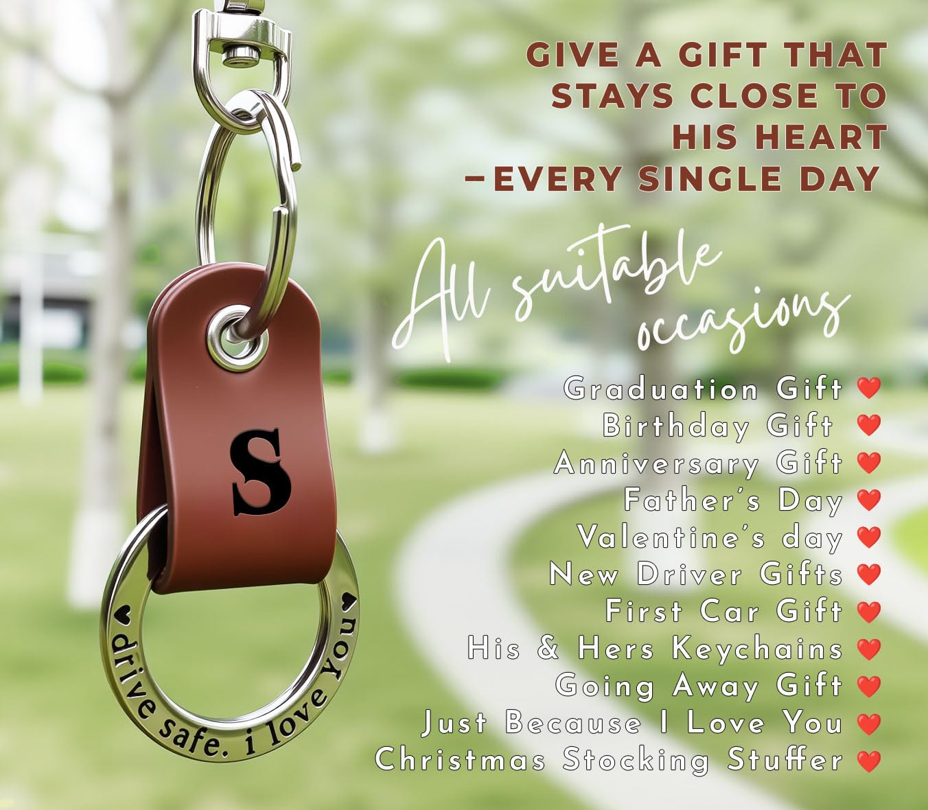 Japrex Embossed Leather Keychain, Personalized Keychain For Him, Engrave with Name Initial, Birthday Gift for Him, Dad, Boyfriend, New Driver Gifts, Couple Keychains (Initial S)