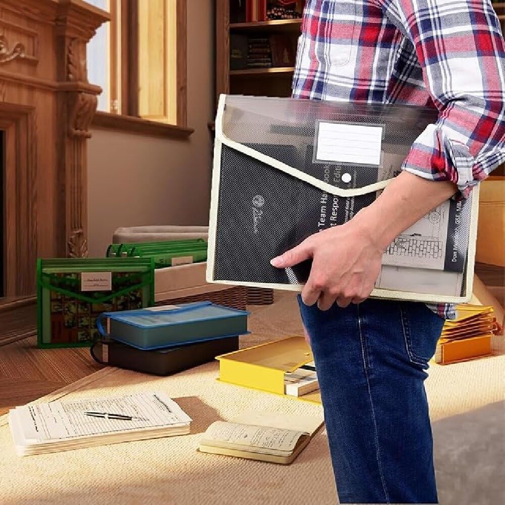 Plastic File Folders Envelope - Expanding File Wallet Organizer Documents Folder with Snap Closure and Pocket No Dividers, Large Capacity, Fit Letter/A4 Size - 5 Packs