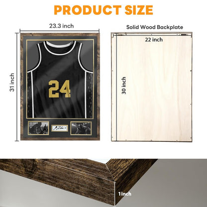 ASmileIndeep Jersey Frame Display Case, Large Shadow Box with 98% UV Protection Acrylic, Two Photo Frame One Signature Jersey Frame for Baseball Basketball Hockey Uniform, Vintage