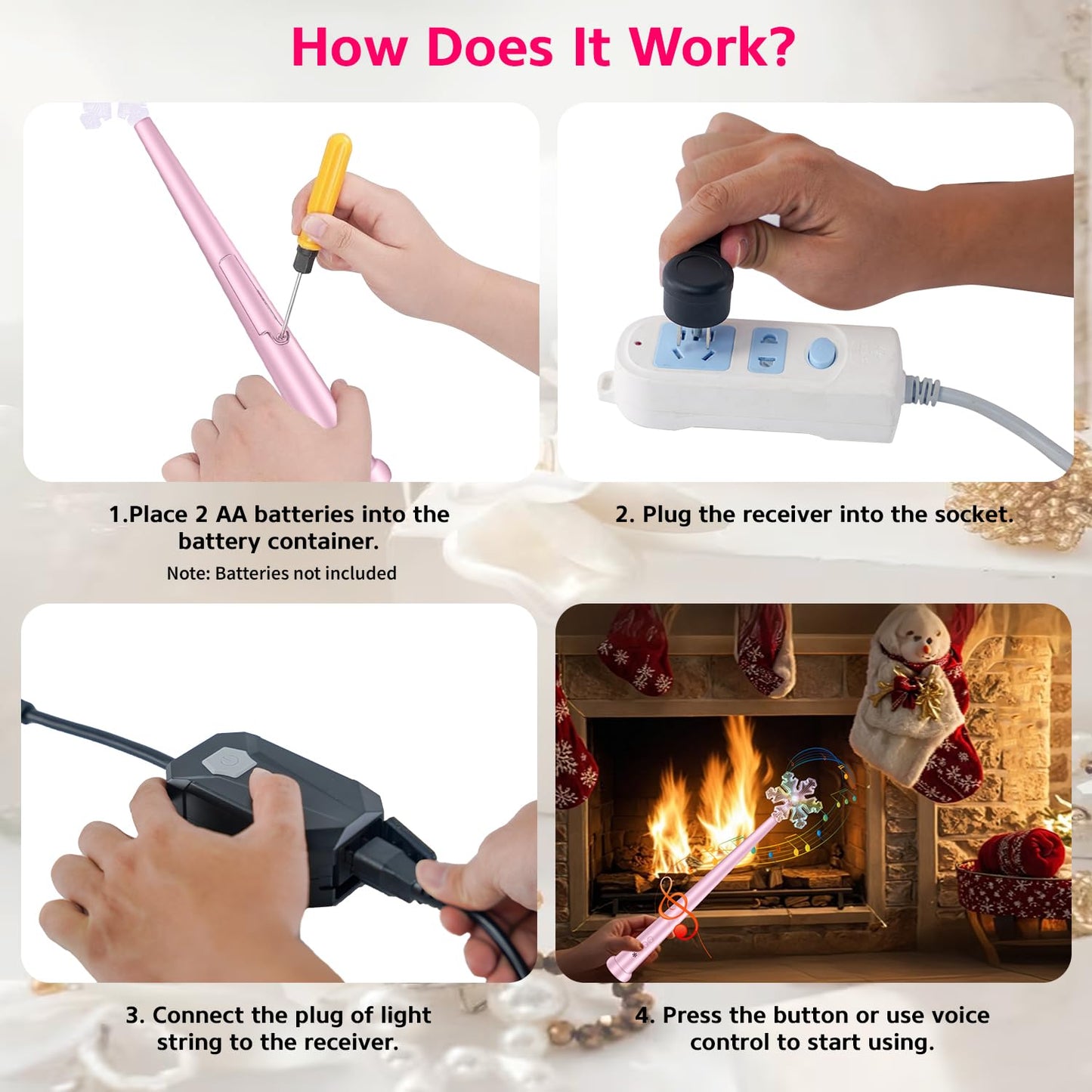 Christmas Tree Light Wand Remote - Voice Control Magic Wand Light Controller with Wireless Outlet Plug - Magical Christma Tree Lights Switch Wands for Kids, Xmas Gifts Outdoor Lighting Decoration