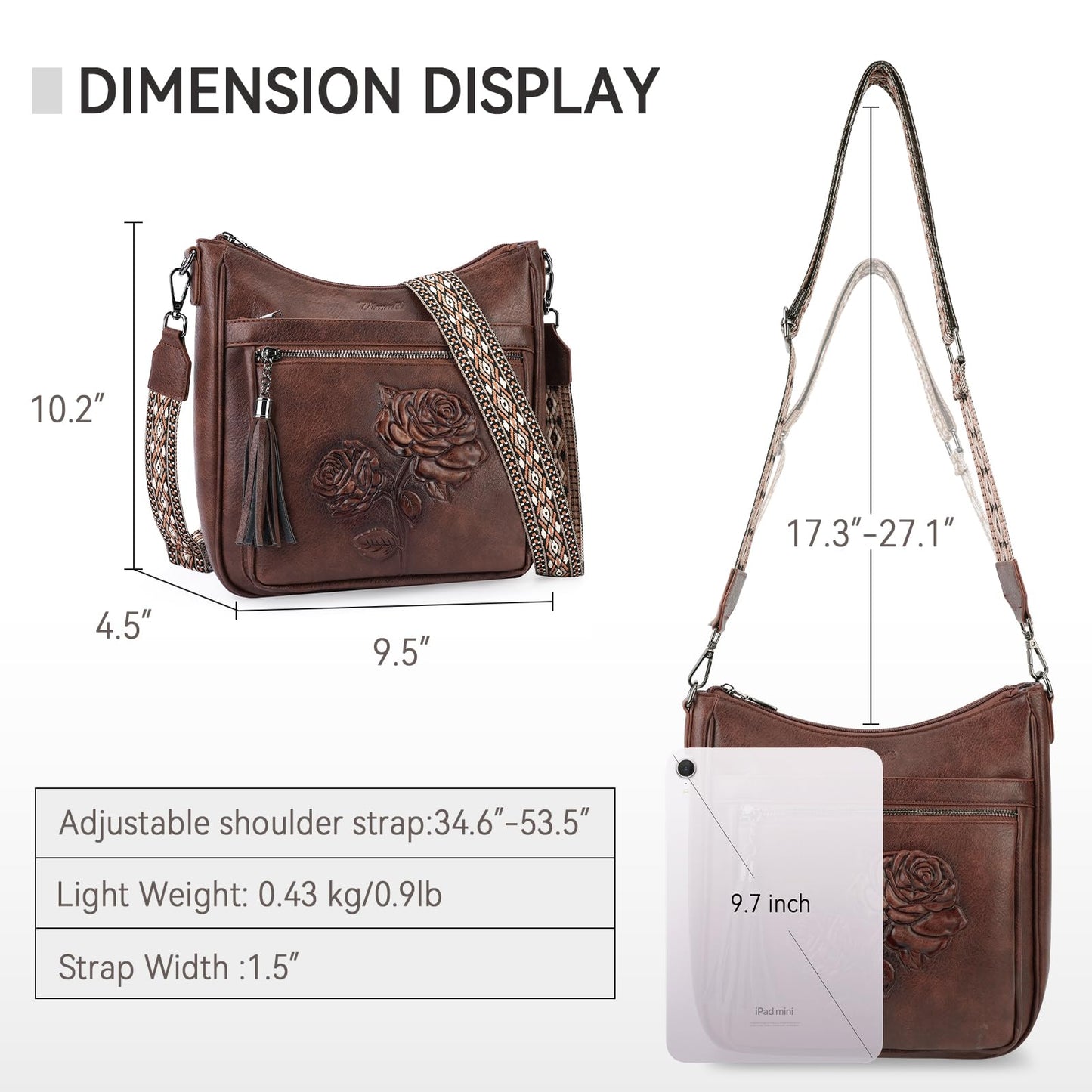 VIMUTI Crossbody Bags for Women Trendy Vegan Leather Hobo Purses for Women Embossed Flower Shoulder Handbags Bucket Bag (03-Coffee)