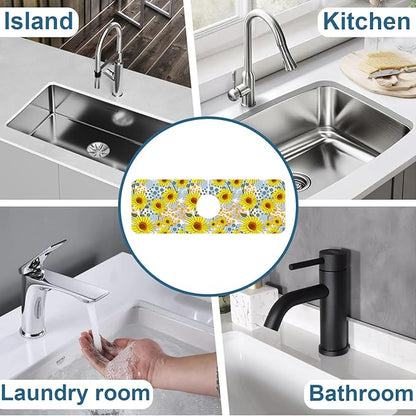 Watercolor Sunflowers Sink Faucet Absorbing Mat Sunflowers Polka Dots Super