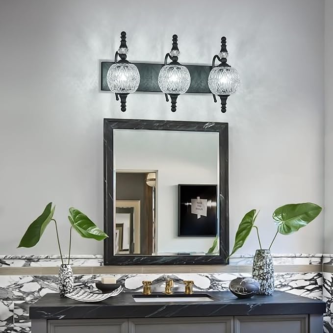 Modern Crystal Bathroom Vanity Lights Fixtures Over Mirror Black Vintage 3-Lights 20 Inch Bathroom Light Fixtures Glass Crystal Vanity Lights