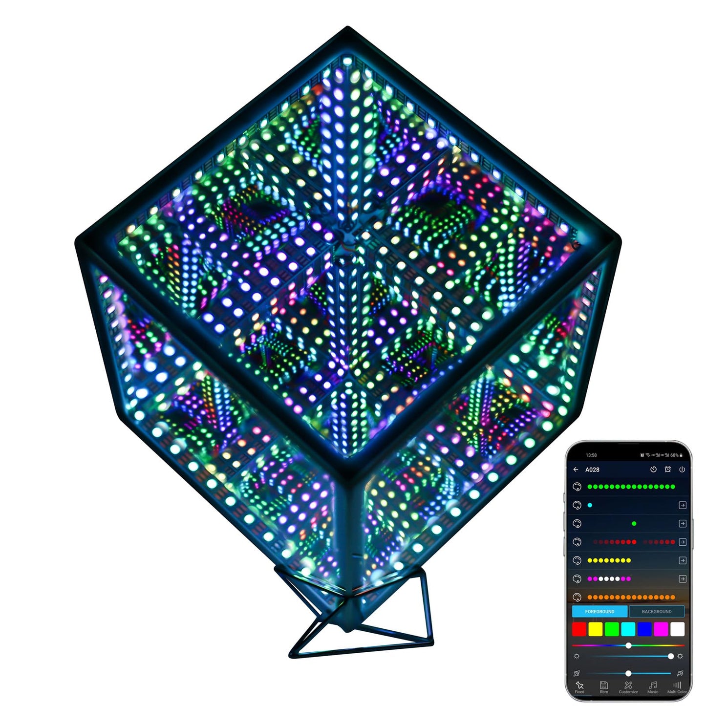 Heepulor Infinity Mirror Hyper Cube Table Lamp, Desk Art Night Light, Color-Changing Music-Sync APP-Controlled Ambient Light for Gaming, Party, Home, Gift (6 Inches)