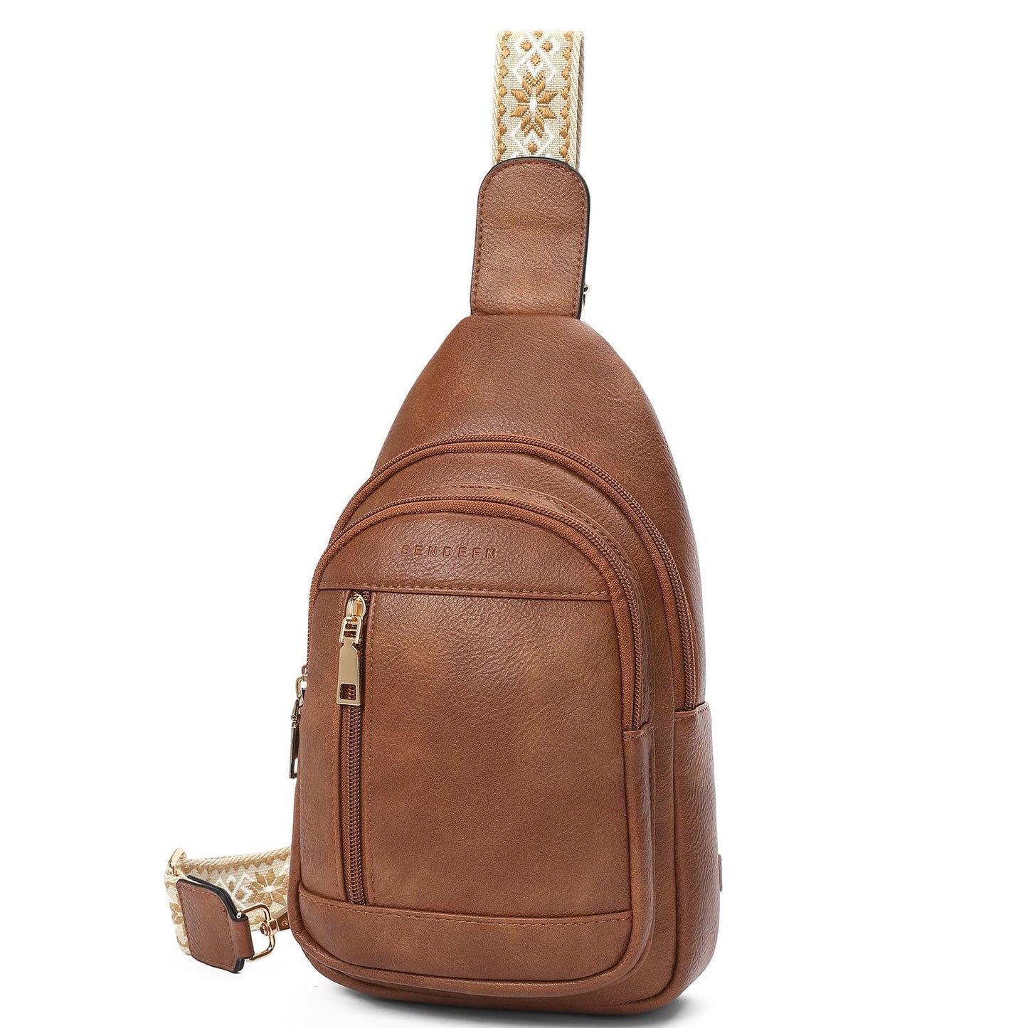 SENDEFN Small Sling Bag for Women Leather Crossbody Bags Purse for Travel Fanny Pack Chest Bag with Adjustable Guitar Strap