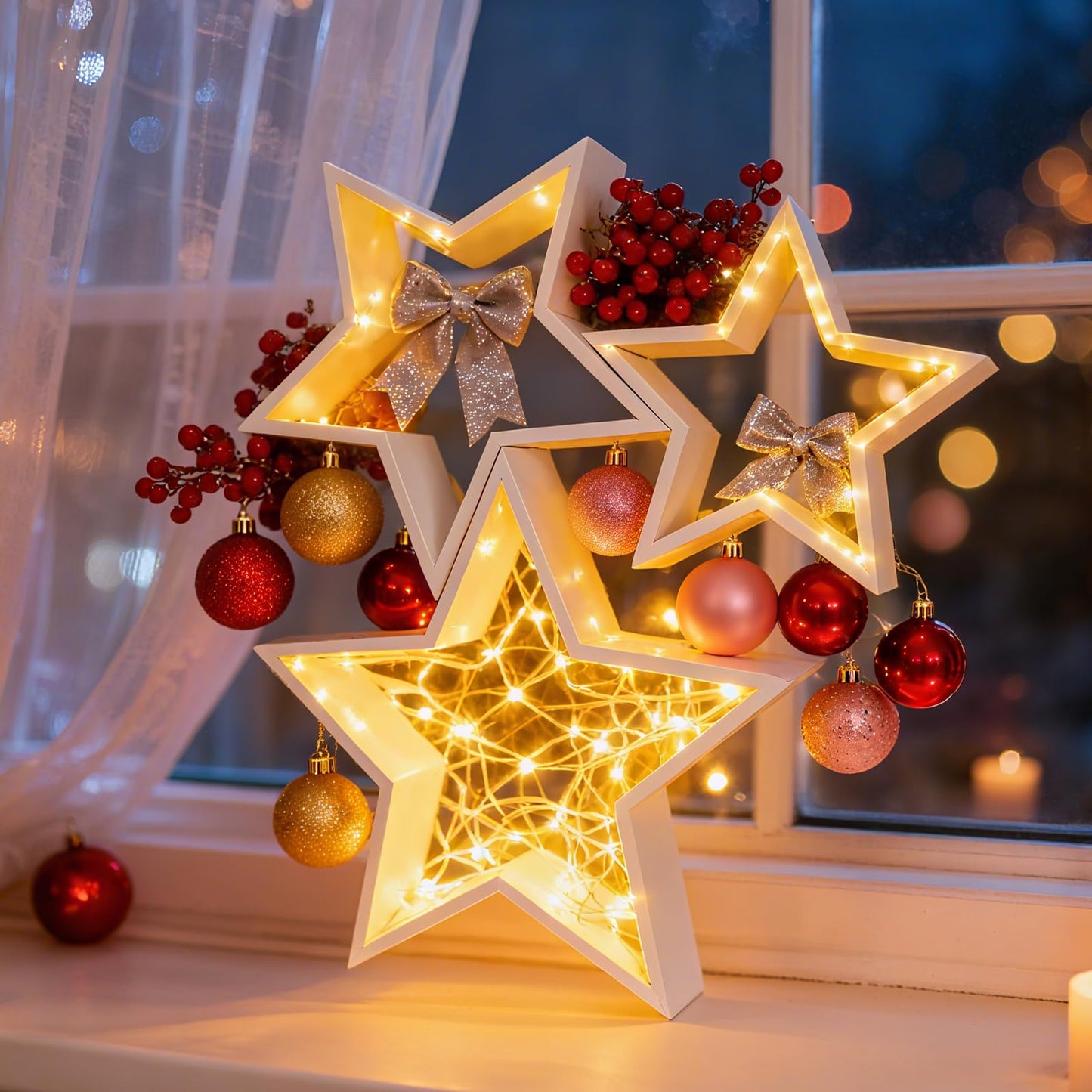 3 Pcs Wooden Stars for Crafts, Rustic Wood Stars, Wooden Tabletop Centerpiece Sign for Crafts, Wood Star Decor, Christmas Star Shelf Display Decorative DIY Christmas for Home Farmhouse Decors (White)