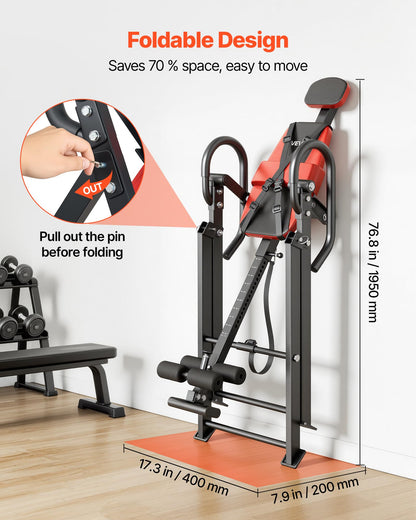 VEVOR Inversion Table, 300 lbs Capacity Heavy Duty Inverted Table, Back Inverter Stretcher with Dual-Roller Locking, Decompression Tables for Shoulders, Neck, Back, Multi-Angle Adjustable Tether Strap