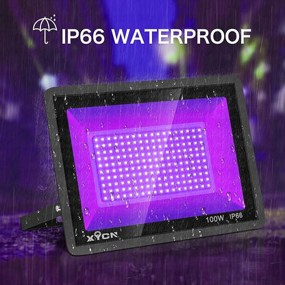 3 Pack 100W LED Black Light, Blacklight Flood Light with Plug and Switch, IP66 Waterproof Neon Glow for Party, Halloween, Fluorescent Poster, Body Paint, Aquarium
