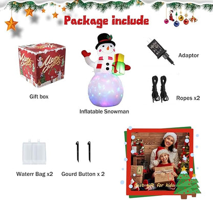 5FT Christmas Inflatables Snowman with Gift Box & Rotating Lights, Blow Up Snowman Outdoor Decoration LED Lighted Snow Man Christmas Decor for Yard Patio Garden Lawn Xmas Holiday Indoor Party