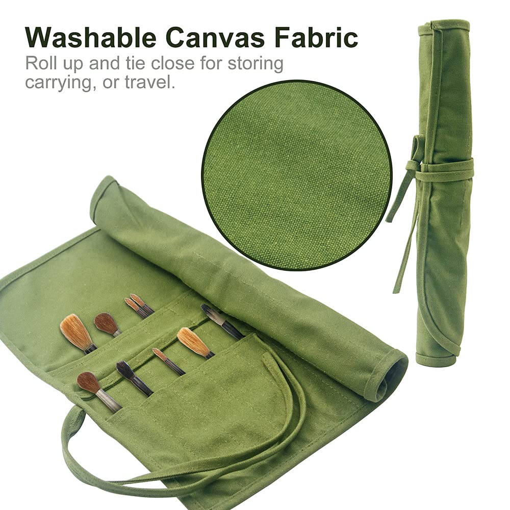 Yongdeli Canvas Paint Brush Organizer - 22 Pocket Holder for Acrylic, Oil, Watercolor & Gouache Artist Brushes