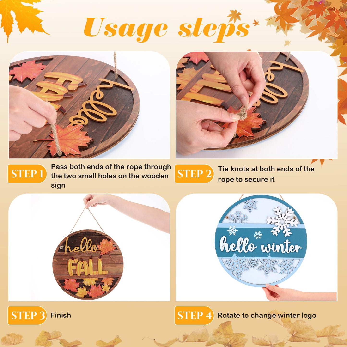Bucherry Two Sided Fall Winter Door Sign 3D Thickened Wooden Reversible Fall Thanksgiving Decor Christmas Decorations Maple Leaves Snowflakes Welcome Door Sign for Autumn Winter Yard Home Decorations