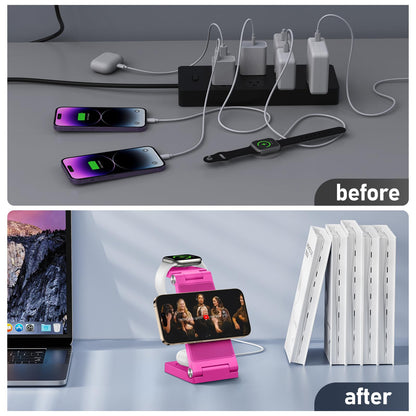 Magnetic Wireless Charger Stand, 3 in 1 Foldable Wireless Charging Station with 20W Adapter, Travel Charger for Multiple Devices for iPhone 17 16 15 14 13 12 Pro/Max/Plus/Mini, iWatch, AirPods