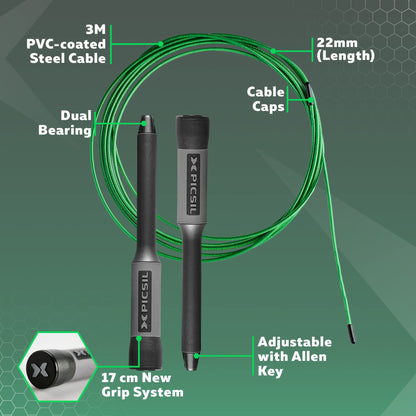 PICSIL Sphinx Rope, 360° Speed Jump Rope with Dual Bearing System, Fast, Lightweight Skipping Rope Made from ABS Plastic, Jump Ropes for Fitness, Boxing, and Conditioning, For All Ages, Black