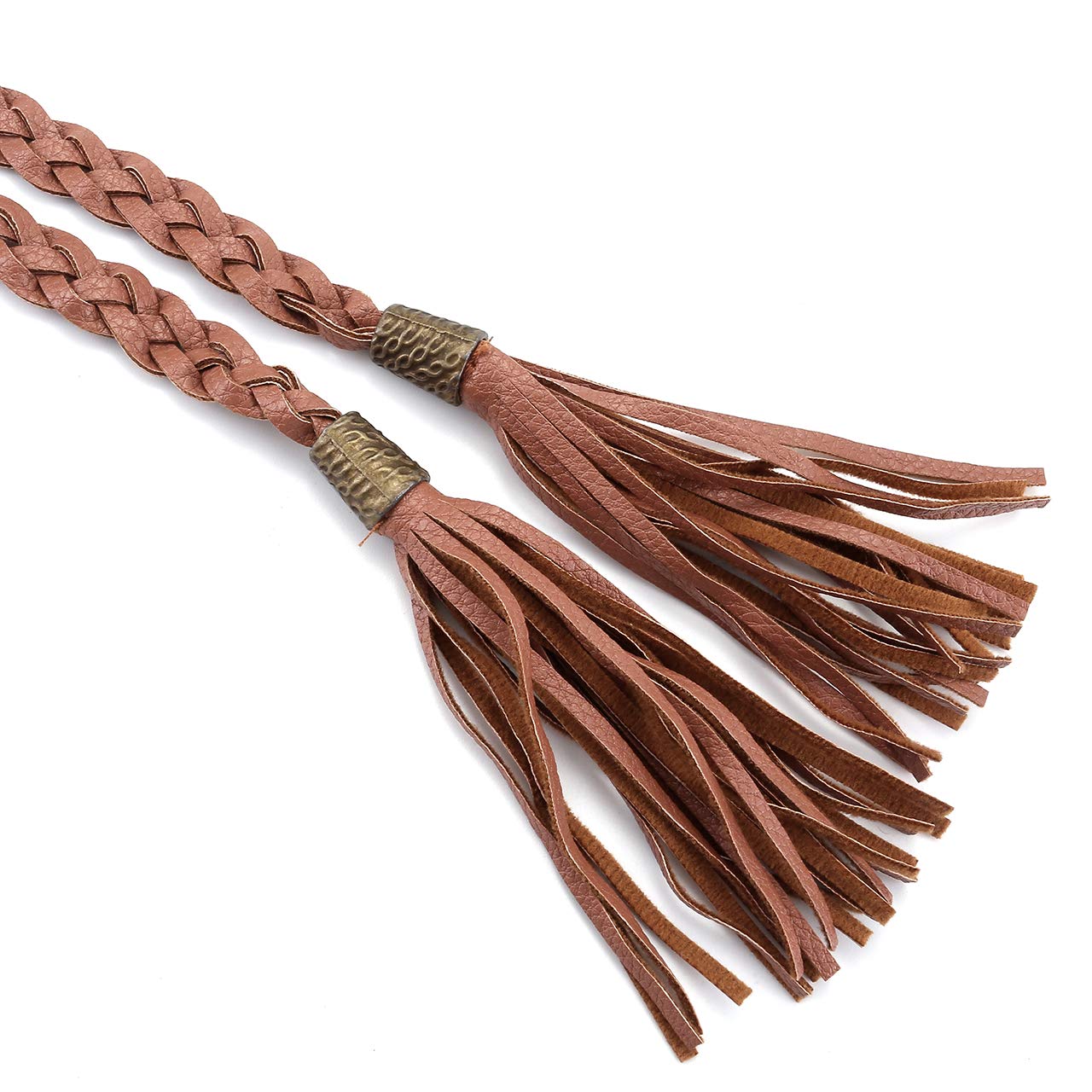 CHIC DIARY Women's Tassel Braided Rope Belt PU Leather Waist Belt Thin Woven Boho Waistband For Dress Jeans (E-2pcs)
