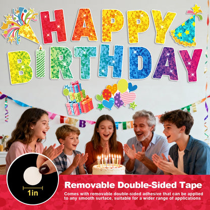 GXGGUS Happy Birthday Yard Signs Outdoor Decorations - 19 PCS Set with 16" Letters, 30" Large Cake Sign on H-Shaped Metal Stand, 32.8 Ft LED Lights & Stakes for Lawn Garden Party