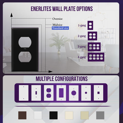 ENERLITES Duplex Receptacle Outlet Wall Plate, Size 1-Gang 4.50" x 2.76", Unbreakable Polycarbonate Thermoplastic, 8821-BK, Black