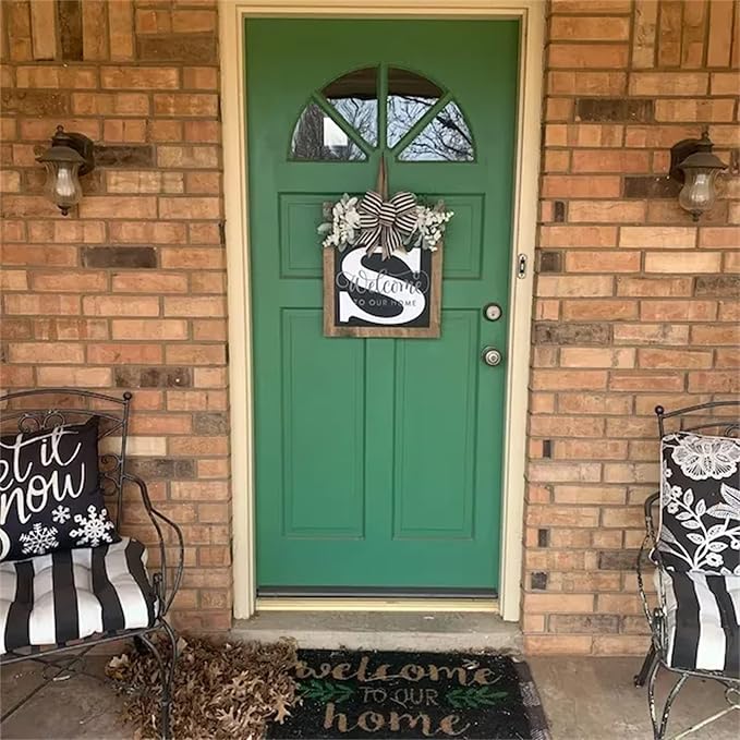 16'' Personalized Last Name Welcome Sign, Door Wreaths for Front Door Outside, Spring Wreath for Front Door Decor, Farmhouse New Home Gifts for Home (S)