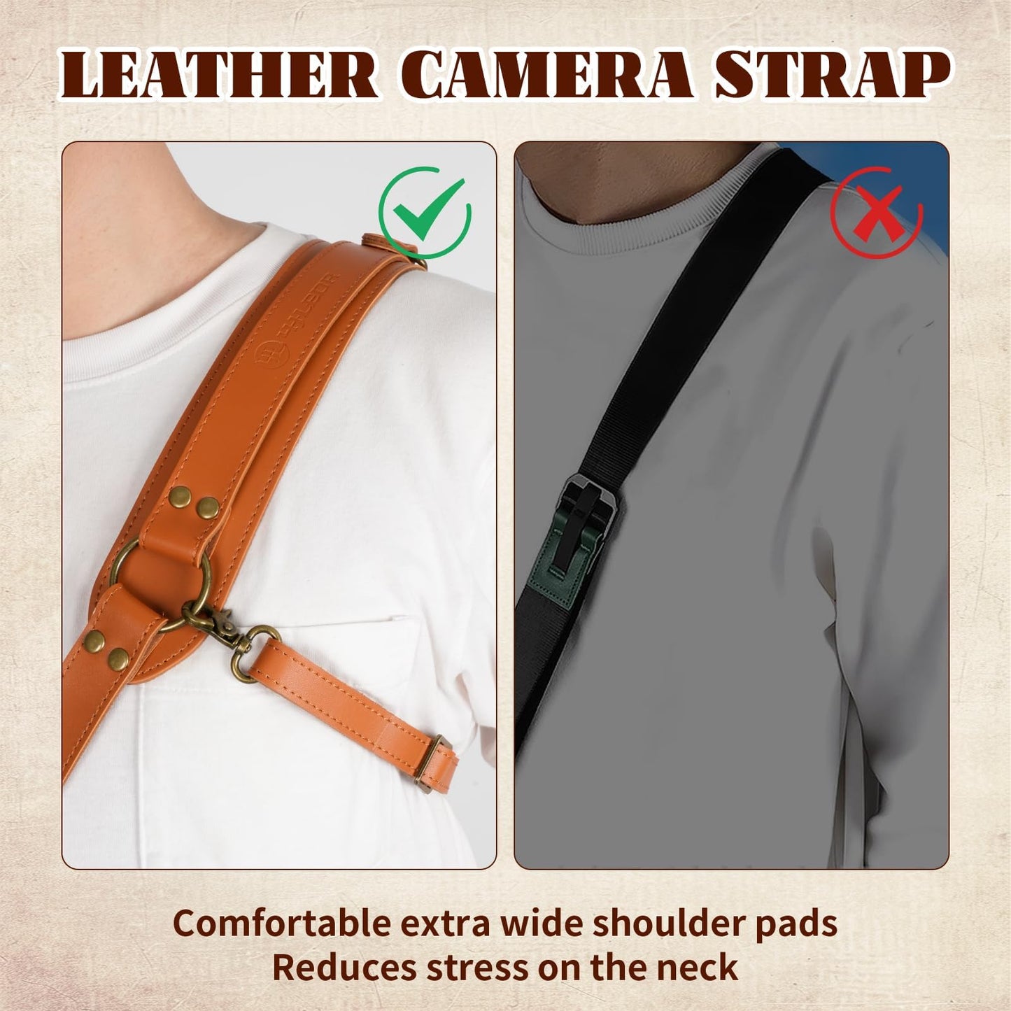 4J LEDR Leather Camera Strap,Single Camera Shoulder Harness for One Camera,Professional Camera Harness for Photographers,Camera Strap Crossbody Quick Release Gear DSLR/SLR,Camera Accessories,TAN