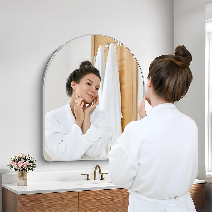 FORBATH Arched Bathroom Mirror 30x36 Inch, Arch Wall Mirror with Silver Aluminum Frame, Arched Mirror for Dresser, Fireplace,Entryway,Home Decor,Hanging or Leaning Against Wall
