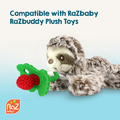 RaZbaby RaZberry Silicone Teether Pacifier – Teething Relief for Infants, Food-Grade, BPA-Free, Hands-Free, Natural Berrybumps Fruit Texture for Sensory Development, Freezable, 2-Pack - Red & Blue