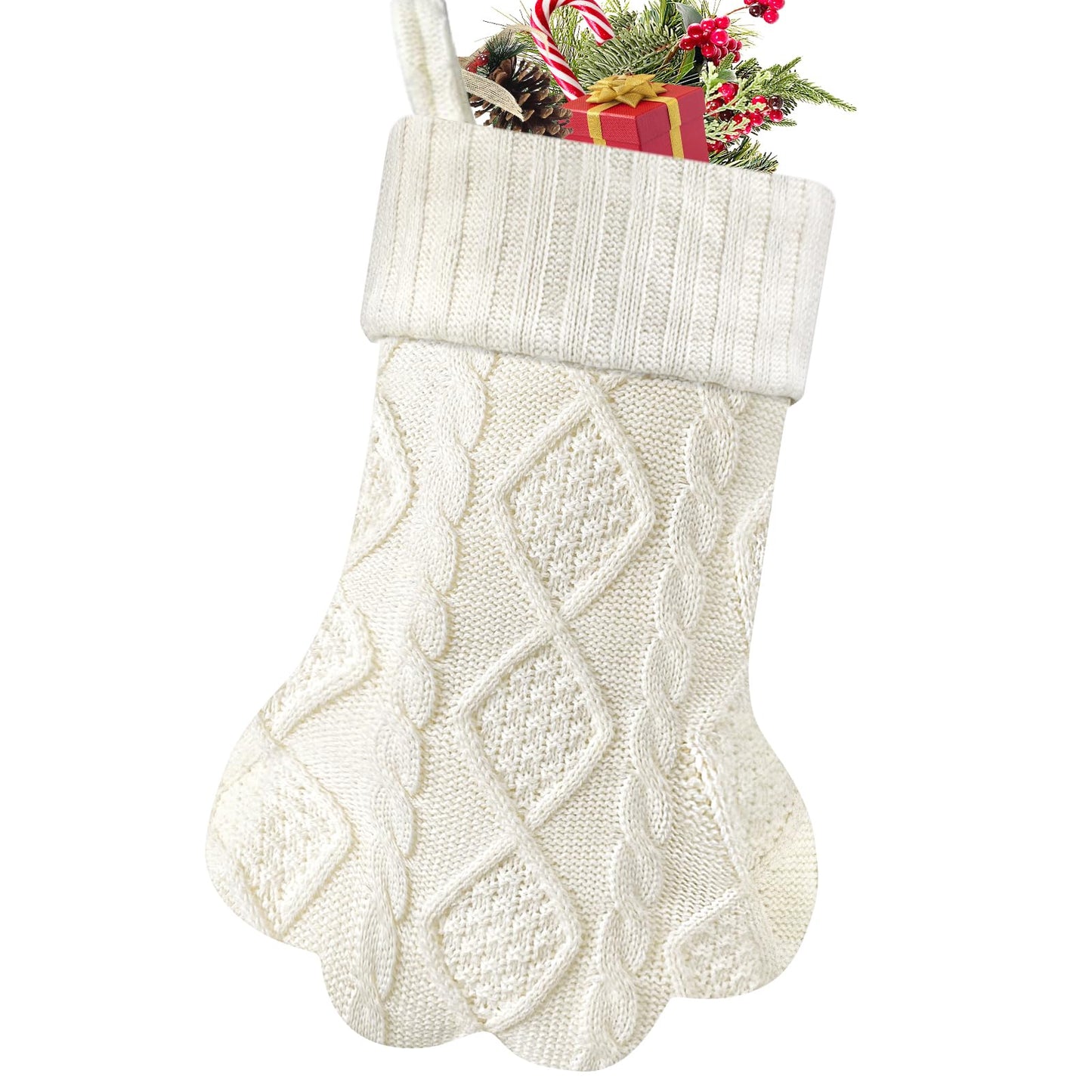 Malier Christmas Stocking for Dogs Cats, Knit White Dog Christmas Stocking, Paw Shape Pet Christmas Stocking Large Cat Stockings Hanging Stocking for Dogs Cats Pets (White)