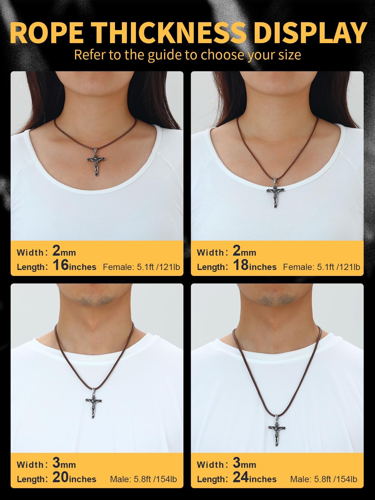 U7 Men Women Braided Leather Cord Necklace with Stainless Steel Snap Clasp 3mm Wide DIY Waterproof Woven Brown Rope Chain 20 Inch