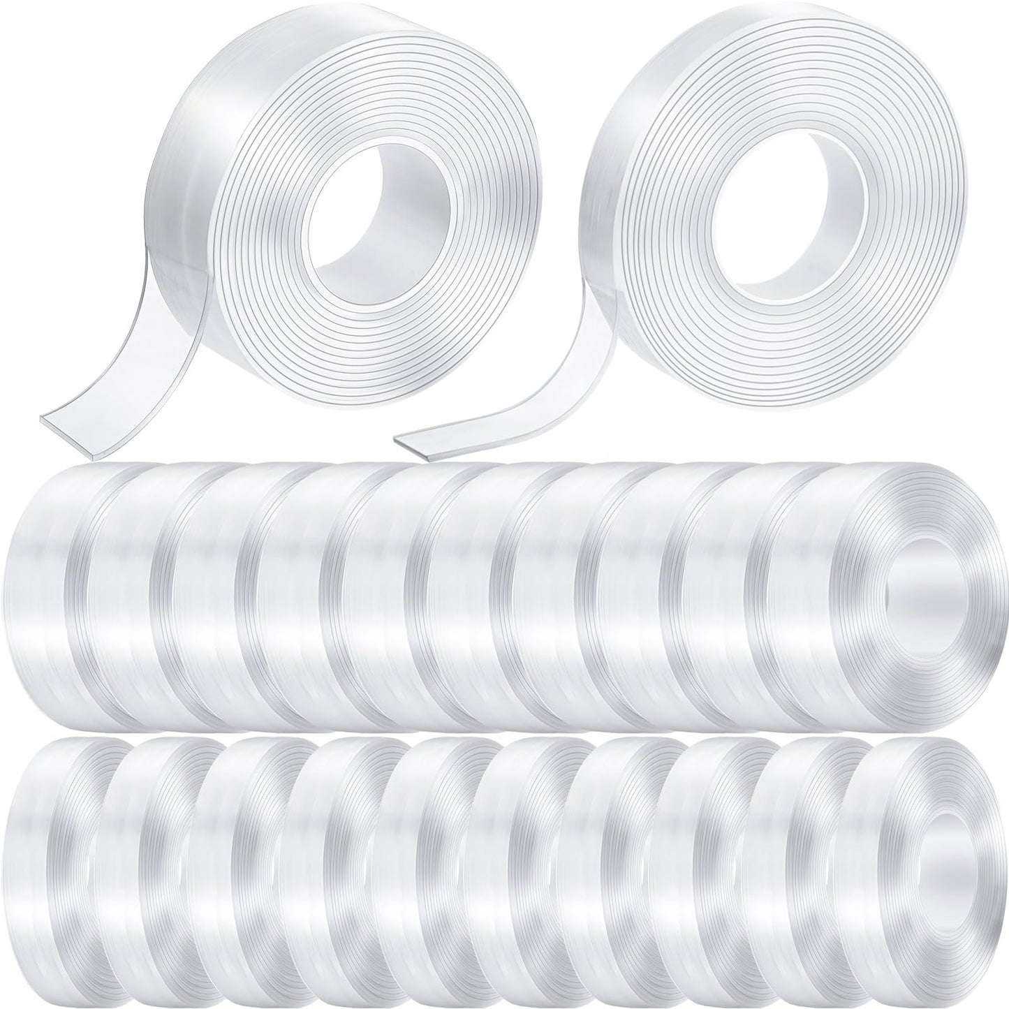 Thenshop 20 Rolls Double Sided Tape Heavy Duty 0.59 in + 1.18 in Total 98.5 ft Two Sided Adhesive Tape Transparent DIY Nano Tape for Wall Carpet Photo Car Posters Party Decoration