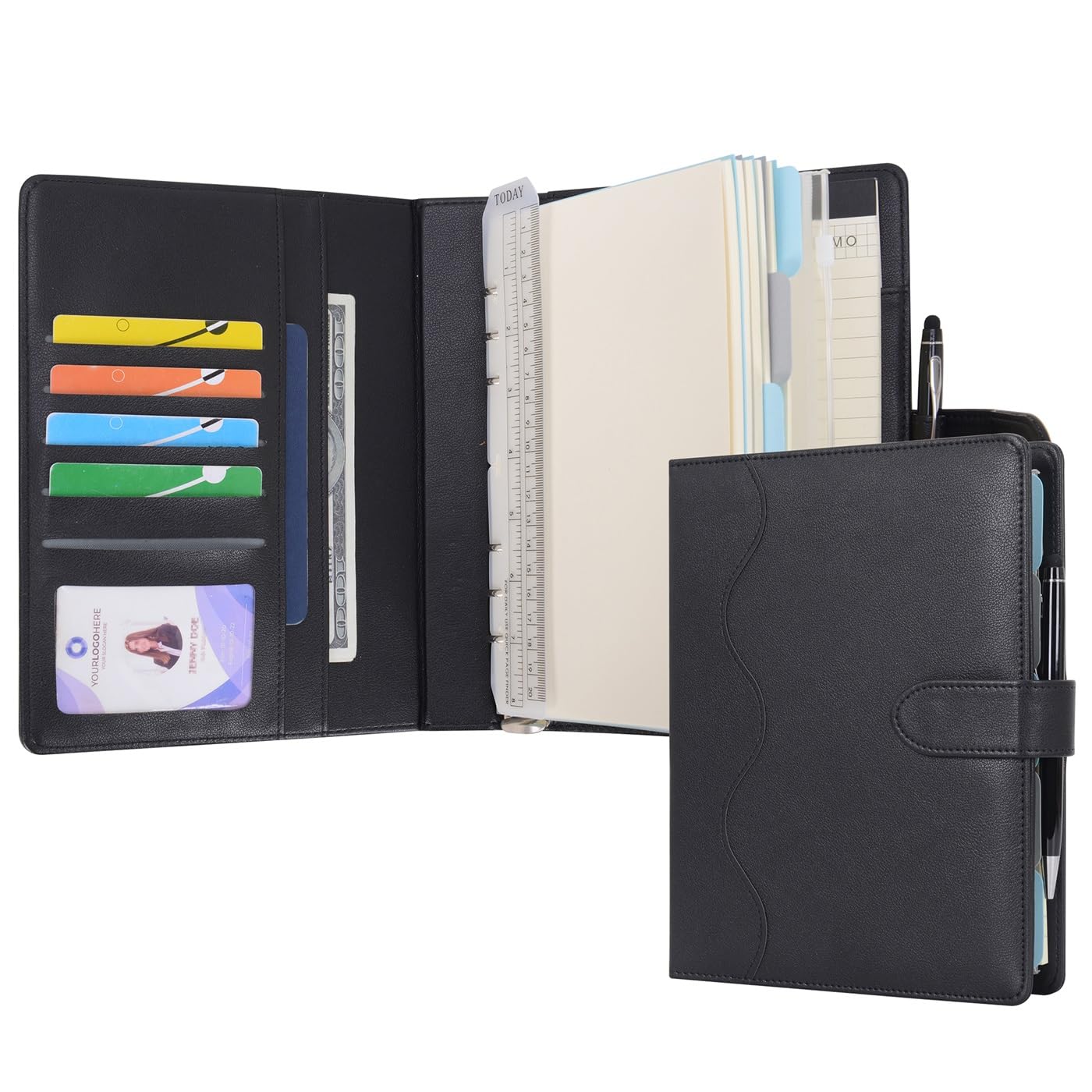 WASON A5 Binder PU Leather Journal Ring Portfolio Lined Notebook Refillable Paper Diary with Removable Clipboard Writing Notepad for Travel Business School Agenda Organizer (Black)